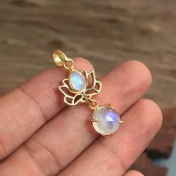 Подвеска в виде лотоса из натурального лунного камня, 100% стерлингового серебра 925 пробы, ювелирные изделия с покрытием из желтого золота золотой/жёлтый