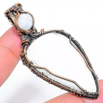 Подвеска в виде медной проволоки с натуральным радужным лунным камнем 2,80 дюйма K7k26