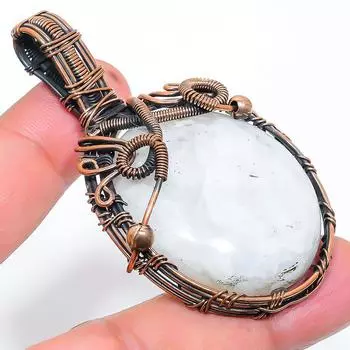 Подвеска в виде медной проволоки с натуральным радужным лунным камнем 2,68 дюйма D2Q91