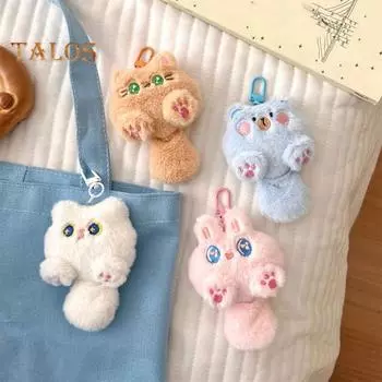 Подвеска в виде мультяшного котенка с зажимом, брошь в виде пушистого кролика, медведя, моющаяся легкая школьная сумка для девочек, сумка на плечо, украшение своими руками, плюшевая кукла, подвесной кулон белый