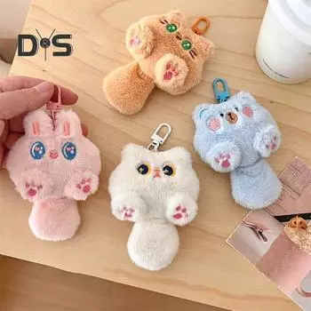 Подвеска в виде мультяшного котенка с зажимом, брошь в виде пушистого кролика, медведя, моющаяся легкая школьная сумка для девочек, сумка на плечо, украшение своими руками, плюшевая кукла, подвесной кулон оранжевый