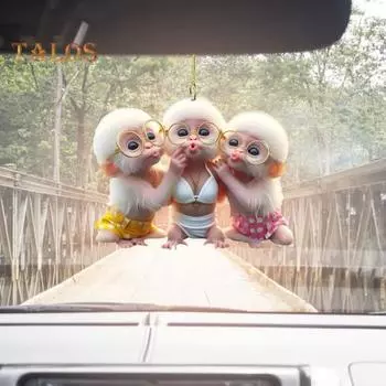 Подвеска в виде мультяшной обезьяны, 2D акриловое подвесное украшение для салона автомобиля, украшение заднего вида, очковая обезьяна, брелок для рюкзака Monkey