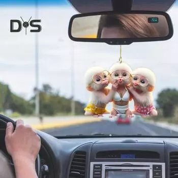Подвеска в виде мультяшной обезьяны, 2D акриловое подвесное украшение для салона автомобиля, украшение заднего вида, очковая обезьяна, брелок для рюкзака Monkey