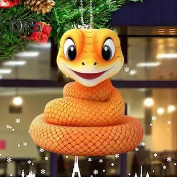 Подвеска в виде мультяшной змеи, 2D акриловый брелок, подвеска в виде оранжевой змеи, новогоднее подвесное украшение для автомобиля, рюкзака, рождественской елки F