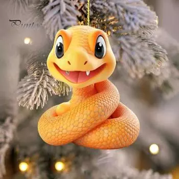 Подвеска в виде мультяшной змеи, 2D акриловый брелок, подвеска в виде оранжевой змеи, новогоднее подвесное украшение для автомобиля, рюкзака, рождественской елки A