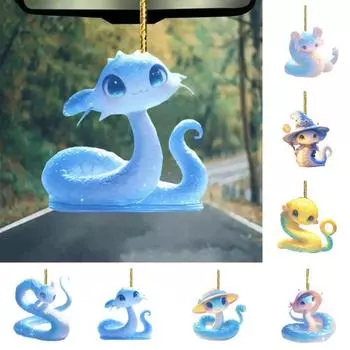 Подвеска в виде мультяшной змеи, 2D, плоское акриловое рождественское украшение, подвесное украшение в виде змеи для рождественской елки, дверей, окон, новогоднего декора 6