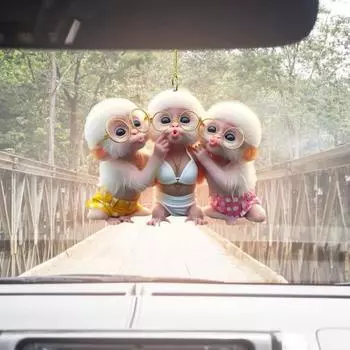 Подвеска в виде обезьяны из мультфильма 2D, акриловое подвесное украшение для салона автомобиля, украшение заднего вида, очковое