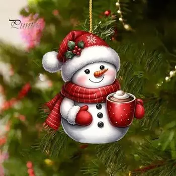 Подвеска в виде оленя Санта-Клауса, праздничная рождественская елка, подвесное украшение, акриловое мультяшное украшение в виде Санты для брелоков, сумок на окна H