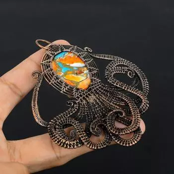 Подвеска в виде осьминога из натуральной колючей устрицы ручной работы из медной проволоки, 3,7 дюйма, U7e94