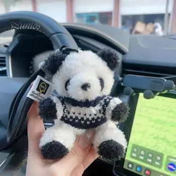 Подвеска в виде панды, автоматическое зеркало заднего вида, орнамент, очаровательный внешний вид, подвесная подвеска в виде животного ручной работы, аксессуары для салона автомобиля B