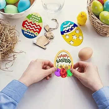 Подвеска в виде пасхального яйца, креативная форма, изысканный узор, гладкий край, без заусенцев, легко повесить, деревянное яйцо, подвесной кулон, наклейка, набор для рукоделия, товары для дома D