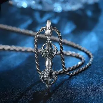 Подвеска в виде пестика с бриллиантами в этническом стиле, тибетский артефакт, ожерелье в виде пестика, убивающего демонов, винтажный кулон 1*4 CM серебряный