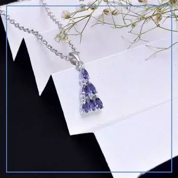 Подвеска в виде пирамиды из натурального иолита из стерлингового серебра ~ Ожерелье с камнем, родившимся в сентябре