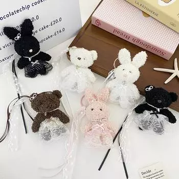 Подвеска в виде плюшевого кролика из ПП-хлопка Y2K, кукольная сумка, креативная кружевная юбка, брелок в виде медведя для детей black-rabbit