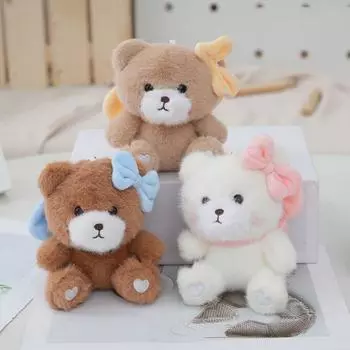 Подвеска в виде плюшевого медведя с бантом, мягкая плюшевая игрушка-кукла, детский рождественский подарок светло-коричневого