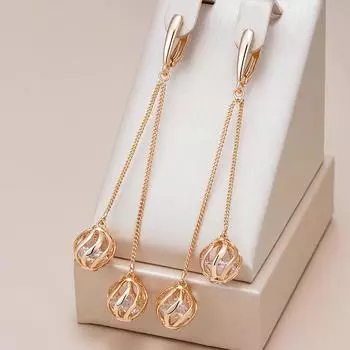 Подвеска в виде полого шара из циркония, женские серьги, длинные золотые серьги-цепочки, геометрические украшения, индивидуальные подвесные аксессуары