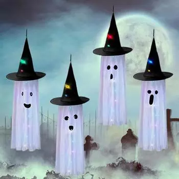 Подвеска в виде привидения на Хэллоуин, висячие ветроуказатели с подсветкой, шляпа ведьмы, которую легко повесить на Хэллоуин, украшение для двора, патио, помещения A