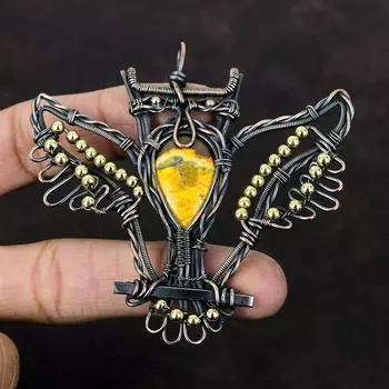Подвеска в виде яшмы шмеля, подвеска из медной проволоки, ювелирное изделие ручной работы, подвеска в виде совы, подвеска из натурального драгоценного камня, ювелирное изделие из медной проволоки, подарок для нее