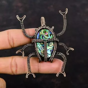 Подвеска в виде ракушки абалон, подвеска в виде медной проволоки, подвеска в виде жука, ювелирные изделия с драгоценными камнями, подвеска ручной работы, медные ювелирные изделия, подарок на годовщину