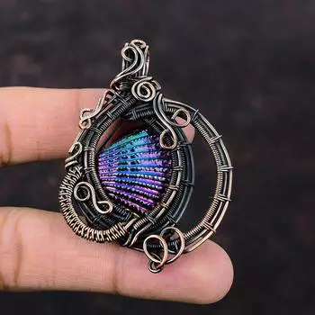 Подвеска в виде ракушки с титановым покрытием, подвеска в виде медной проволоки, подвеска ручной работы с драгоценными камнями, медные украшения, подарок для матери, потрясающие украшения в виде проволоки