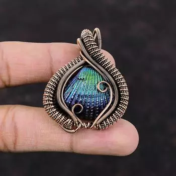 Подвеска в виде ракушки с титановым покрытием Ювелирные изделия из медной проволоки Замечательный кулон из драгоценных камней Подвески ручной работы Подвеска из медной проволоки Подарок для мамы