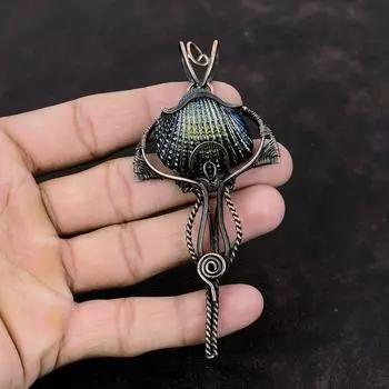 Подвеска в виде ракушки с титановым покрытием, подвеска из медной проволоки, ювелирное изделие ручной работы из меди, подвеска с драгоценным камнем, подарок на помолвку, уникальное дизайнерское украшение