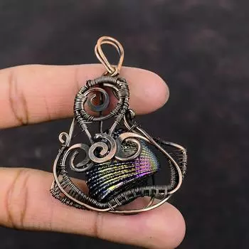 Подвеска в виде ракушки с титановым покрытием, подвеска из медной проволоки, элегантное ювелирное изделие ручной работы, подвеска из драгоценного камня, антикварная медная подвеска для женщин