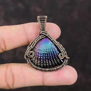 Подвеска в виде ракушки с титановым покрытием, подвеска в виде медной проволоки, ювелирное изделие ручной работы, подвеска в виде морской ракушки, антикварная медная ювелирная подвеска в виде ракушки