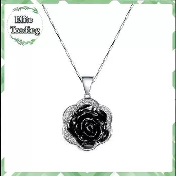 Подвеска в виде резной розы черного цвета с имитацией коралла 15 мм с удлинительной цепочкой 18 дюймов + 2 дюйма A necklace чёрный