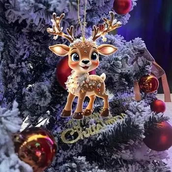 Подвеска в виде рождественского лося с ремешком, легко вешается, уникальный 2D-дизайн, подвеска в виде зеркала заднего вида автомобиля, рождественская елка J
