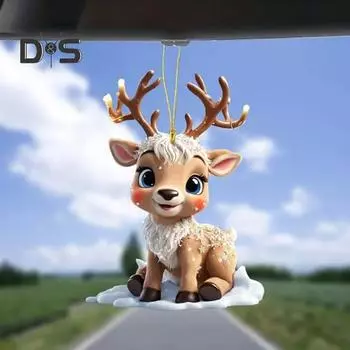 Подвеска в виде рождественского лося с ремешком, легко вешается, уникальный 2D-дизайн, подвеска в виде зеркала заднего вида автомобиля, рождественская елка A