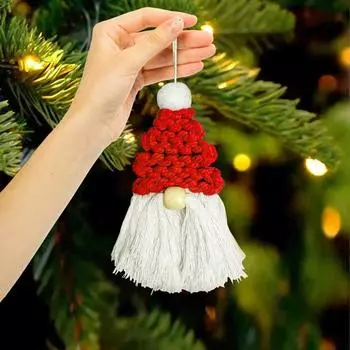 Подвеска в виде рождественской елки, плетеная вручную в форме гнома, хлопковая веревка, подвесное украшение для камина в спальне