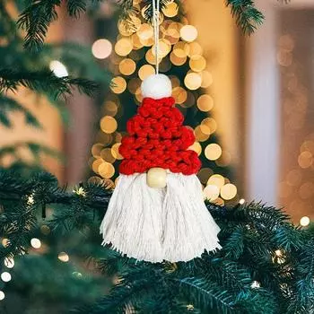 Подвеска в виде рождественской елки, плетеная вручную в форме гнома, хлопковая веревка, подвесное украшение для камина, спальни, гостиной, декора красный