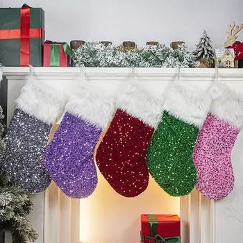 Подвеска в виде рождественской елки, рождественские украшения, креативные сверкающие плюшевые рождественские носки серый