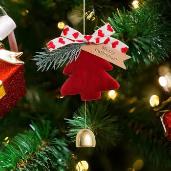 Подвеска в виде рождественской елки с колокольчиком, декоративная подвеска, милый рождественский декор для дома темно-красного