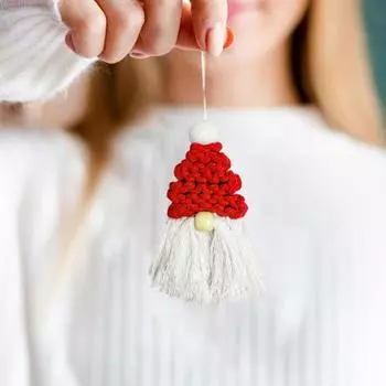 Подвеска в виде рождественской елки Yousheng, плетеная вручную в форме гнома, хлопковая веревка, подвесное украшение для камина, спальни, гостиной, декора красный