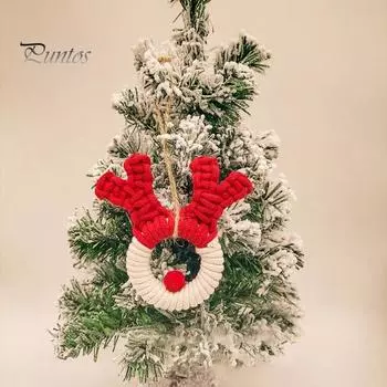 Подвеска в виде рождественской головы оленя, плетеное украшение из рогов оленя с тесьмой, праздничная подвеска в виде оленя для настенной двери в виде рождественской елки красный