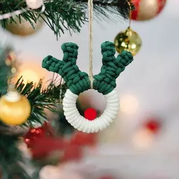 Подвеска в виде рождественской головы оленя, плетеное украшение из рогов оленя с тесьмой, праздничная подвеска в виде оленя для настенной двери в виде рождественской елки красный