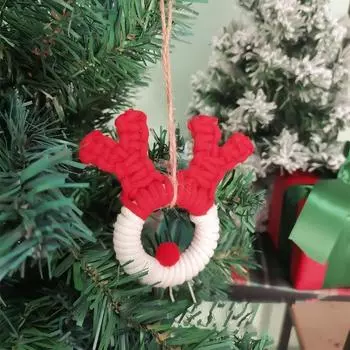 Подвеска в виде рождественской головы оленя, плетеное оленье роговое подвесное украшение со шнурком, праздничное, в стиле оленя красный