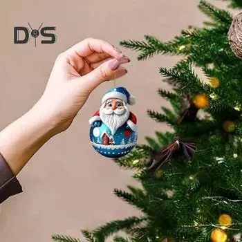 Подвеска в виде Санта-Клауса Roly-poly, 2D, акриловое подвесное украшение, рождественская елка, мультяшный Санта, украшение для каминной полки, автомобильный рюкзак синий