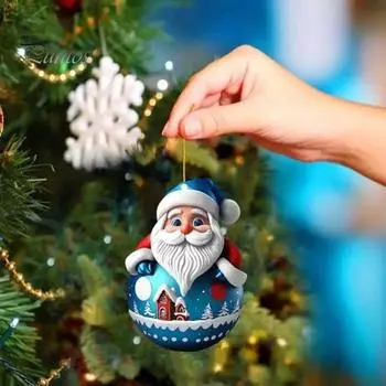 Подвеска в виде Санта-Клауса Roly-poly, 2D, акриловое подвесное украшение, рождественская елка, мультяшный Санта, украшение для каминной полки, автомобильный рюкзак синий
