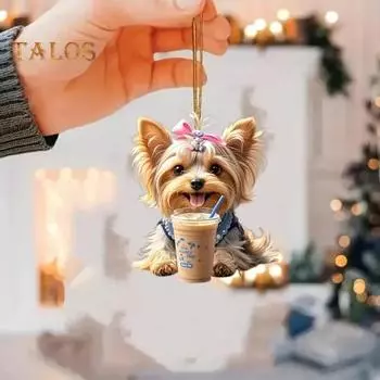 Подвеска в виде щенка на зеркало заднего вида, подвесное украшение для автомобиля, акриловая рождественская елка, дверь, окно, забор, ветка, подарок для женщин и мужчин Dog