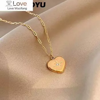 Подвеска в виде сердца из нержавеющей стали для женщин, винтажное простое ювелирное изделие из циркония, золотая цепочка для ключицы