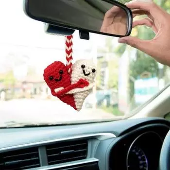 Подвеска в виде сердца любви, связанная вручную крючком, украшение в виде обнимающего сердца, красное и белое подвесное украшение в виде сердца любви