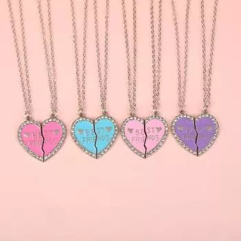 Подвеска в виде сердца, ожерелье в стиле пэчворк с любовью, милый комплект ожерелий в виде лучшего друга, ожерелье в виде сердца для детей розовый