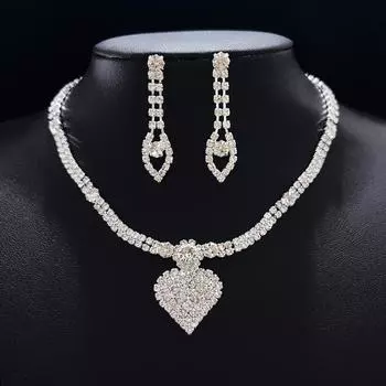 Подвеска в виде сердца со стразами Love, ожерелье на ключицу, серьги, комплект ожерелья на ключицу для невесты, универсальный темперамент серебряный