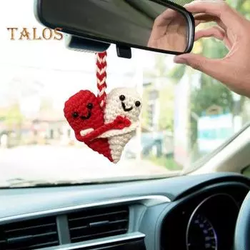 Подвеска в виде сердца, связанная вручную крючком, обнимающее украшение в виде сердца, красное и белое, подвесное украшение в виде сердца для автомобильного брелока-сумки Love Heart