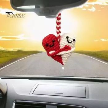 Подвеска в виде сердца, связанная вручную крючком, обнимающее украшение в виде сердца, красное и белое, подвесное украшение в виде сердца для автомобильного брелока-сумки Love Heart