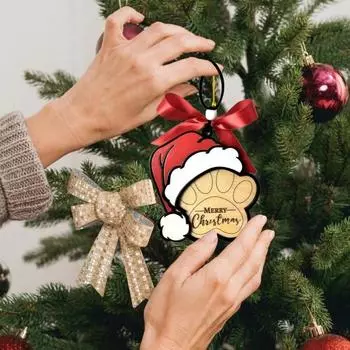 Подвеска в виде собачьей лапы, деревянная рождественская шапка, украшение в виде собачьей лапы, праздничная елка, подвесное украшение, подарок для любителей собак 1pc