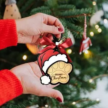 Подвеска в виде собачьей лапы, деревянная рождественская шапка, украшение в виде собачьей лапы, праздничное елочное украшение